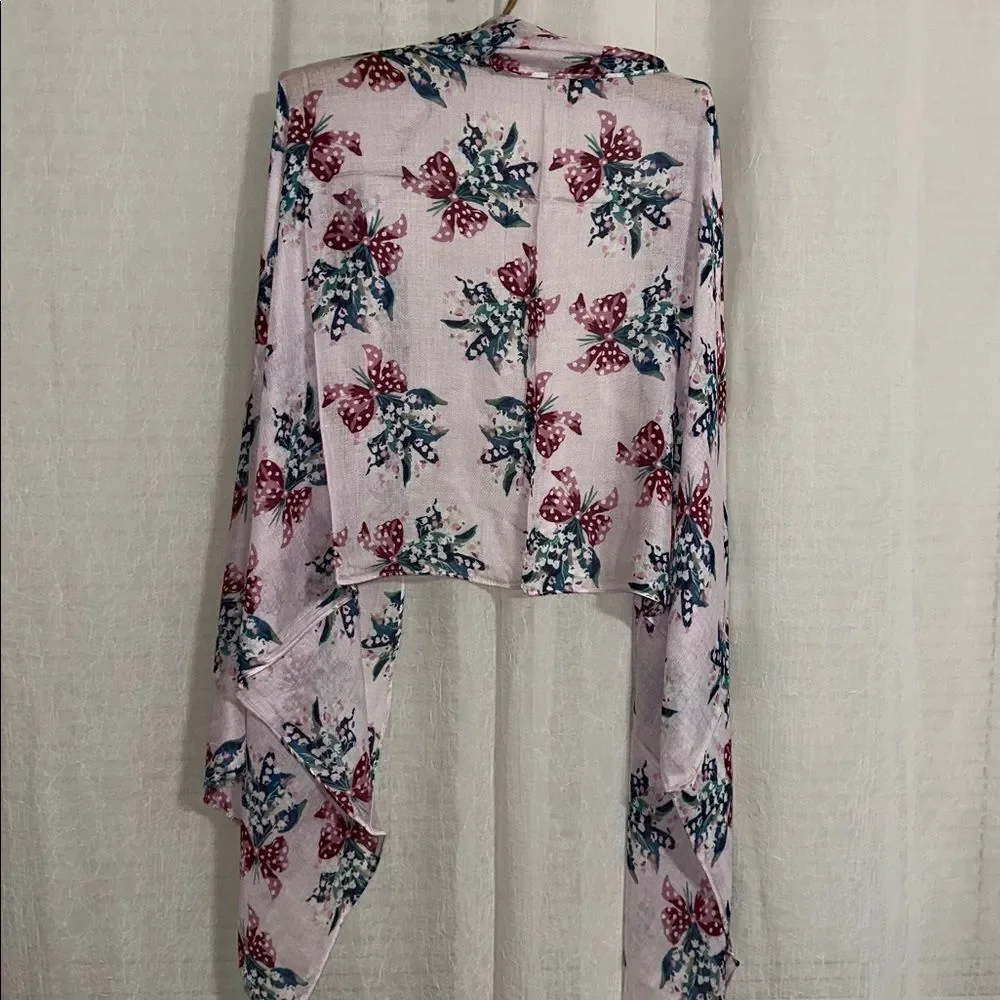 Vera Bradley Happiness Returns Pink Blue Lilly of the Valley Soft Fringe Scarf